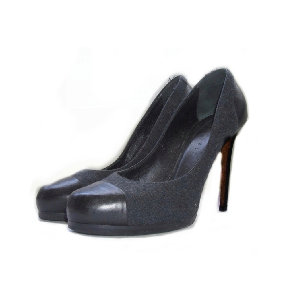 THEORY Grey Wool Leather Platform Tribtoo Heels